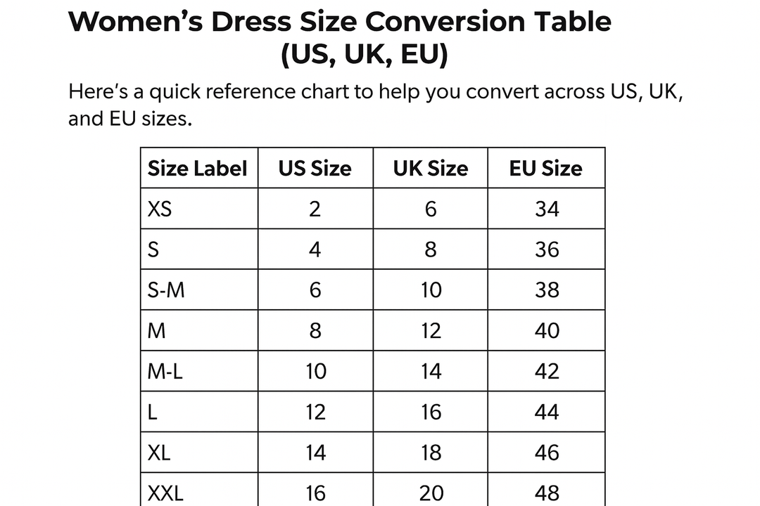 Ultimate Guide: Women’s Dresses Fit & Size Conversion Table (US, UK, EU)