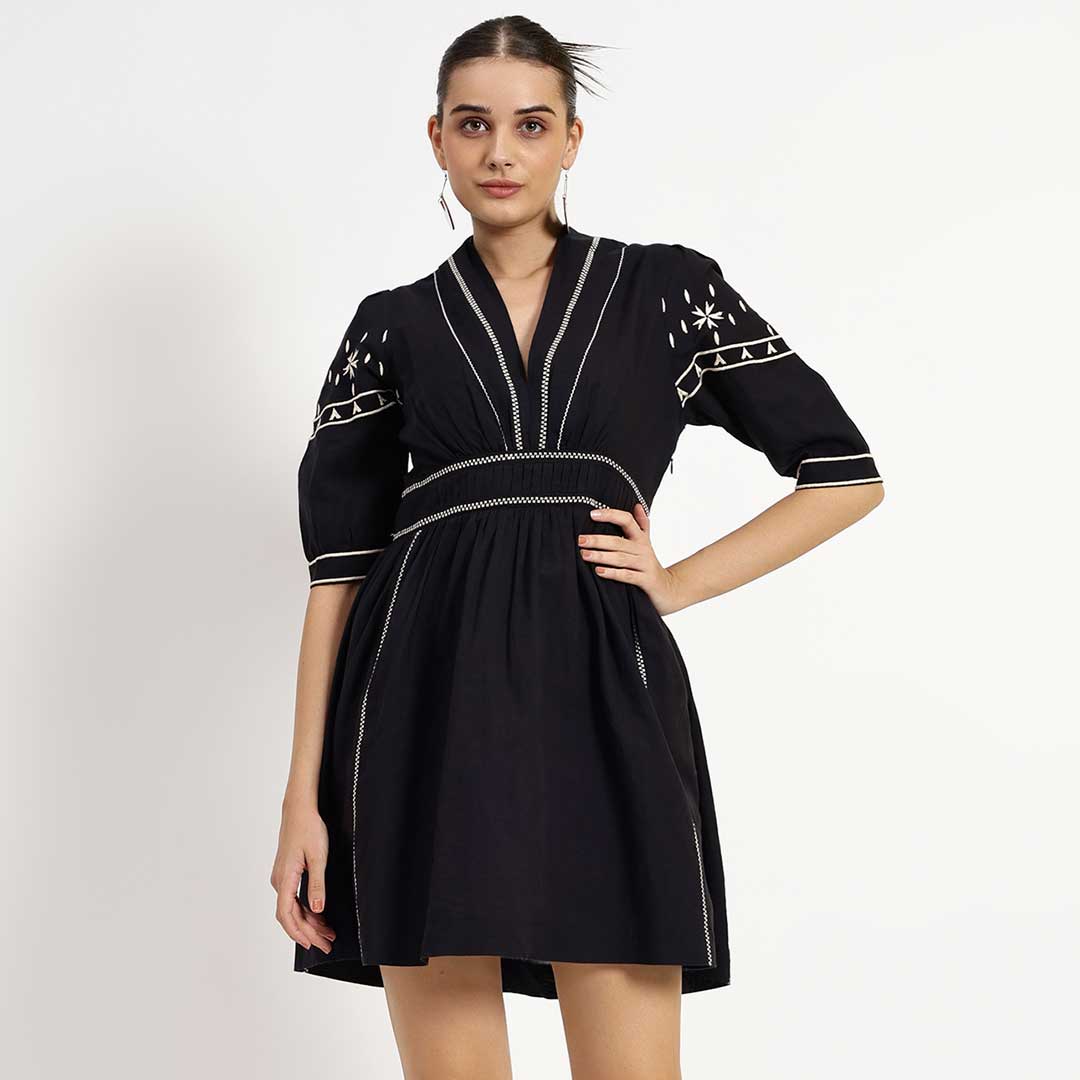 Saint Ayleen Womens Black Cotton Linen Dress SaintG USA Saint Ayleen Womens Black Cotton Linen Dress SaintG USA