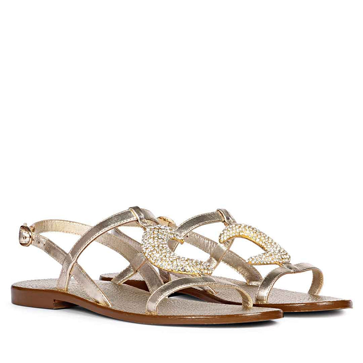 Saint Daisy Gold Leather Flat Sandal