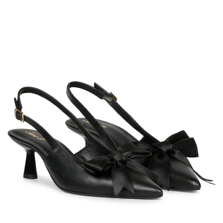 Saint Toria Black Bow Embellished Leather Pumps