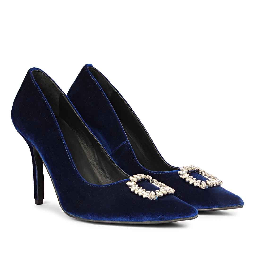 Saint Wren Square Décor Stones Blue Velvet Pumps