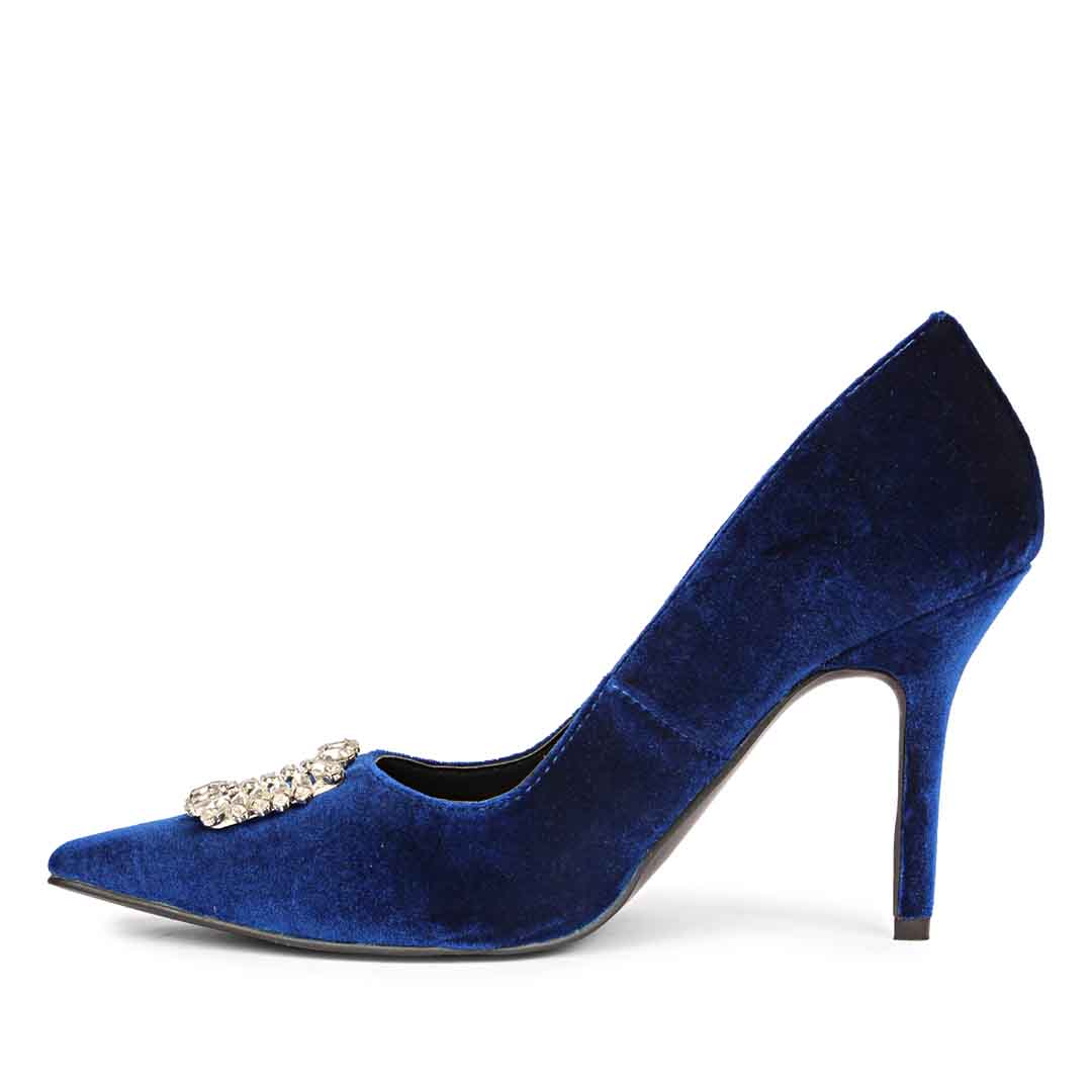 Saint Wren Square Décor Stones Blue Velvet Pumps