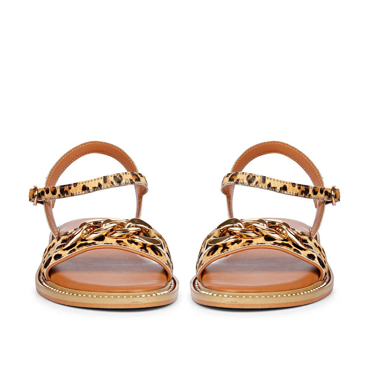 Saint Bellini Gold Metal Decor Tan Leather Sandals
