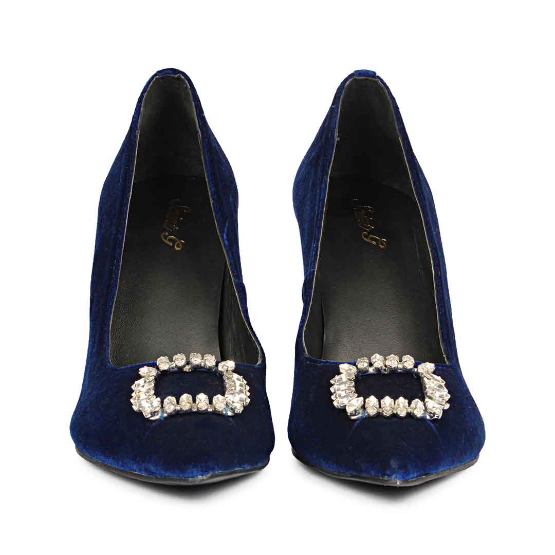 Saint Wren Square Décor Stones Blue Velvet Pumps