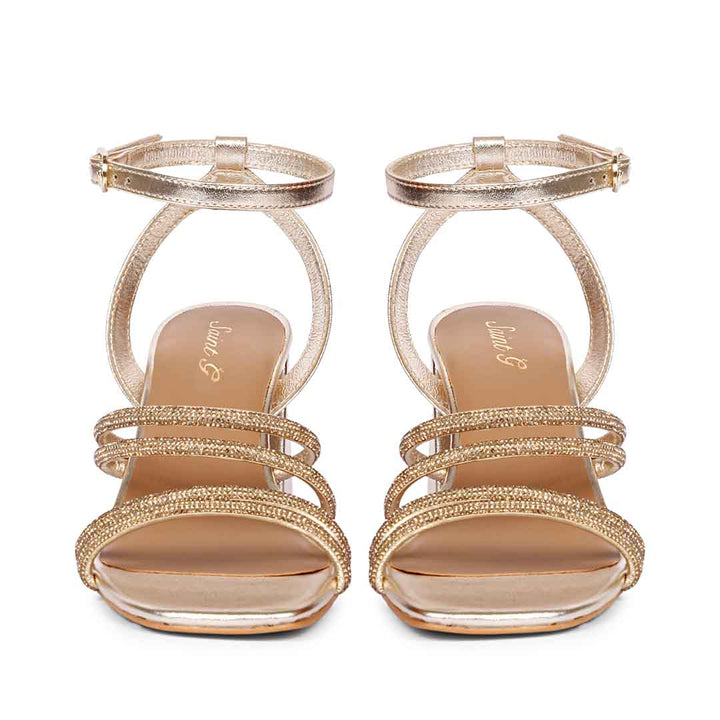 Saint Aldina Crystal Cord String Platin Leather Block Heels