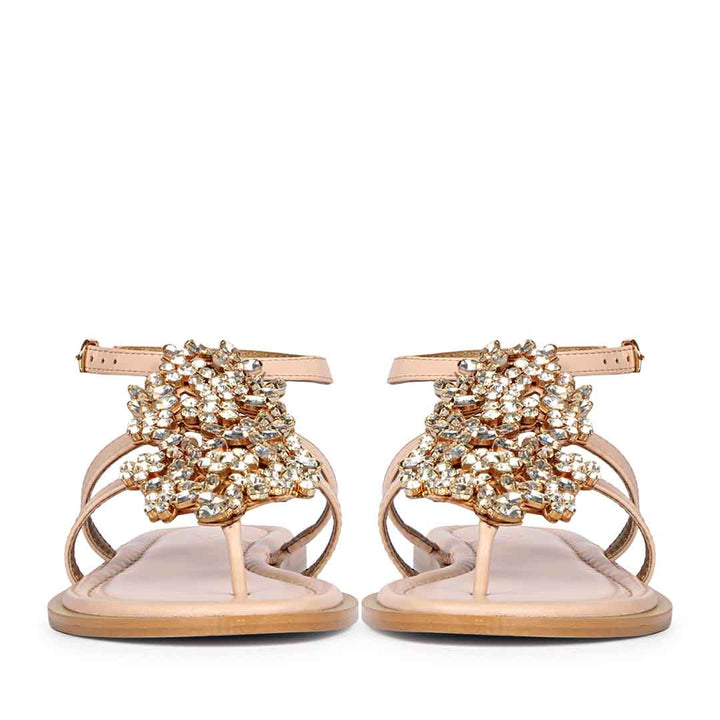 Saint Jenna Silver Stone Adorned Pink Leather Flat Sandals