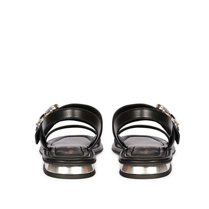 Carona Multi Stone Butterfly Trim Black Flat Sandals