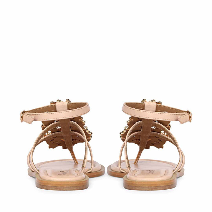 Saint Jenna Silver Stone Adorned Pink Leather Flat Sandals