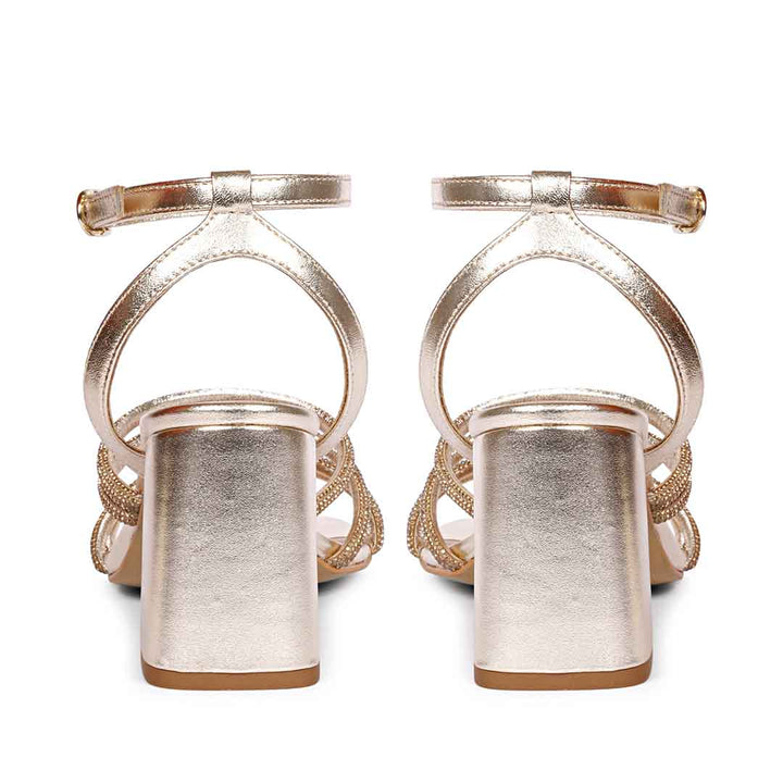 Saint Aldina Crystal Cord String Platin Leather Block Heels