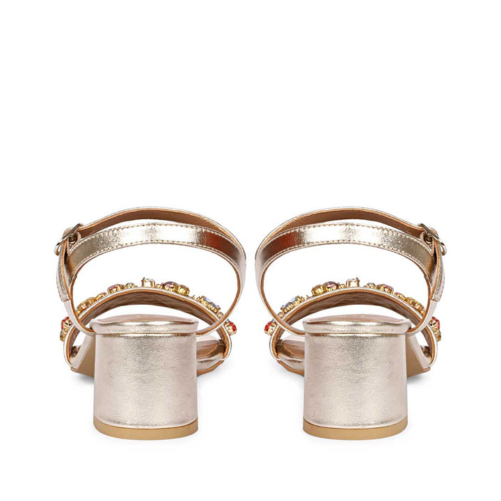 Saint Ella Multi Stones Decor Platin Leather Block Heels