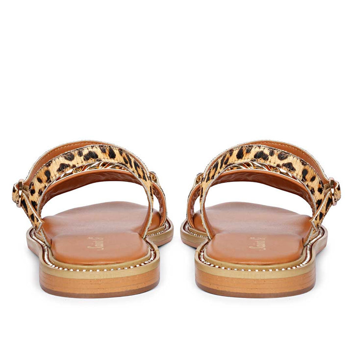 Saint Bellini Gold Metal Decor Tan Leather Sandals