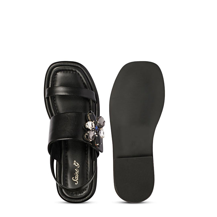 Butterfly Trim Black Leather Sandals