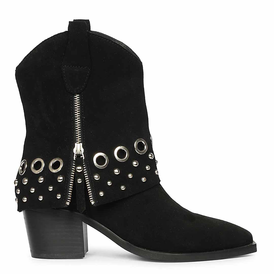 Saint Jordis Studded Fold Over Black Leather Ankle Boots – SaintG USA