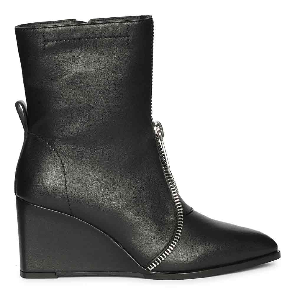 Saint Avia Front Zipper Black Leather Wedge Ankle Boots – SaintG USA