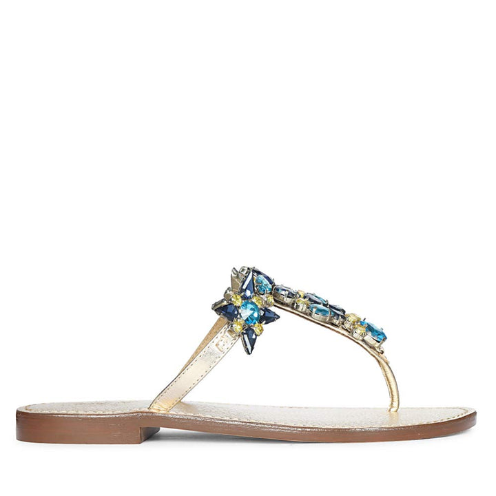 Saint Fleur Multi Stone Gold Metallic Leather Flats