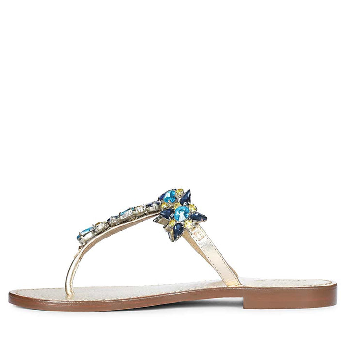 Saint Fleur Multi Stone Gold Metallic Leather Flats