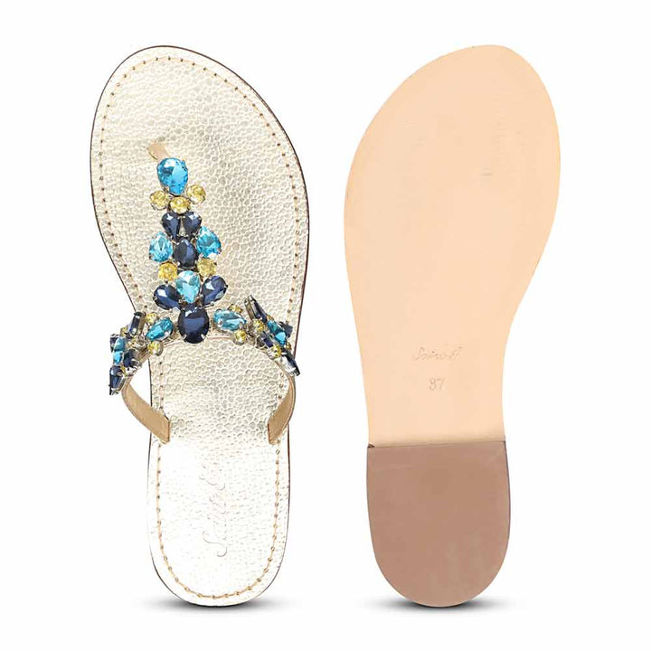 Saint Fleur Multi Stone Gold Metallic Leather Flats