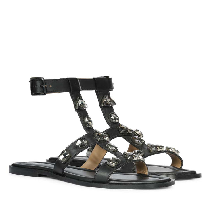 Saint Viola Stone Studded Black Leather Sandals