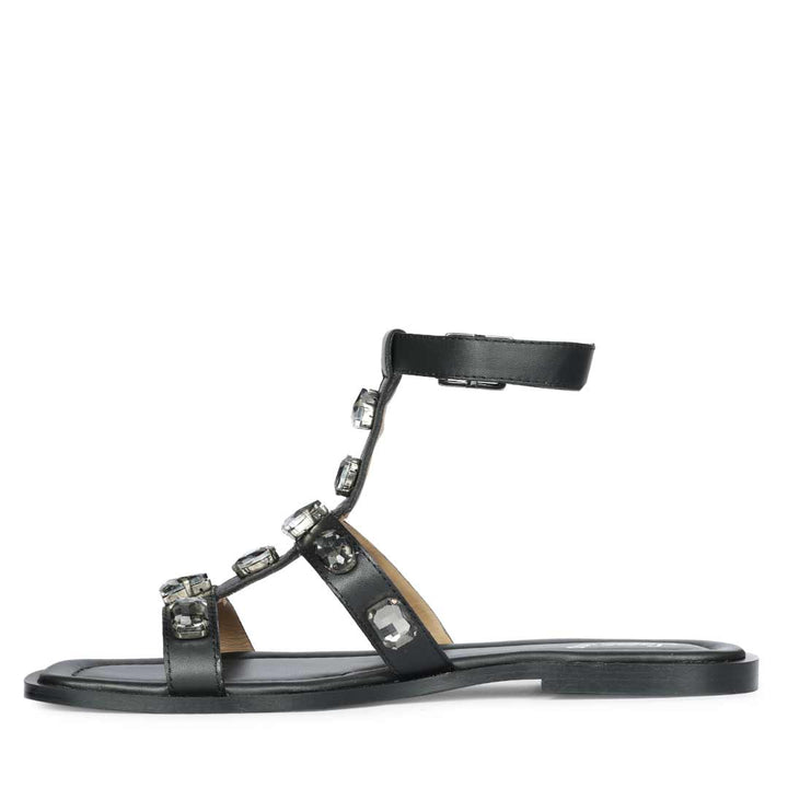 Saint Viola Stone Studded Black Leather Sandals