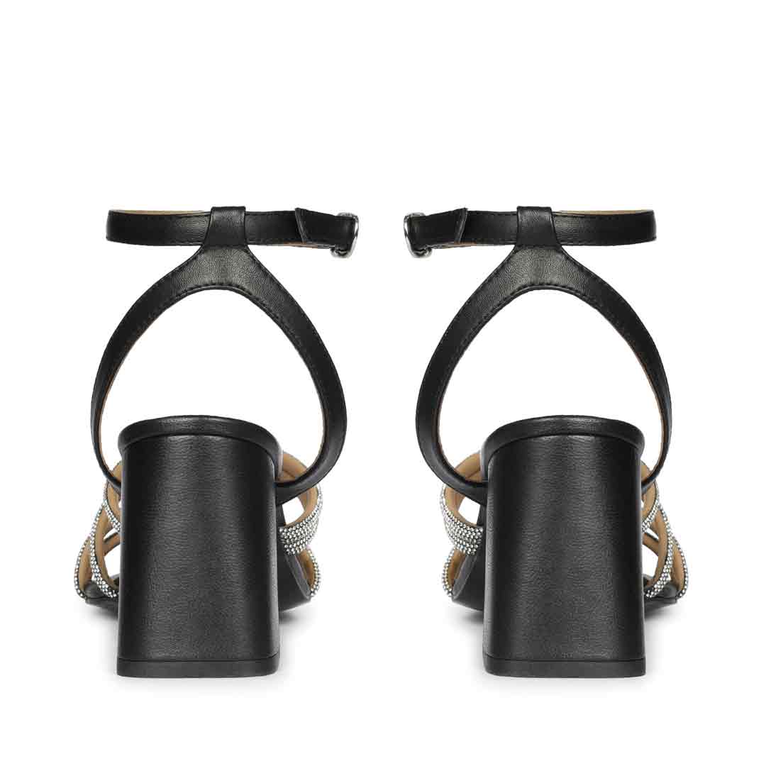 Saint Aldina Crystal Cord Black Leather Jewel Block Heels