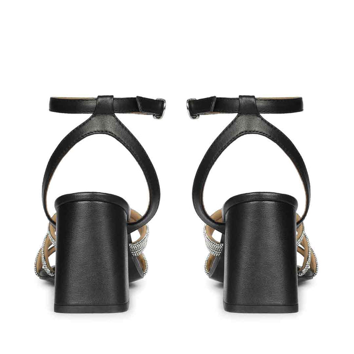 Saint Aldina Crystal Cord Black Leather Jewel Block Heels