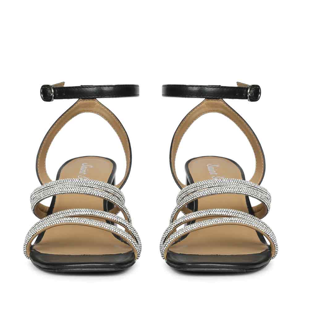 Saint Aldina Crystal Cord Black Leather Jewel Block Heels