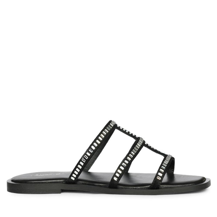 Saint Grady Strass-Embellished Black Leather Sandals