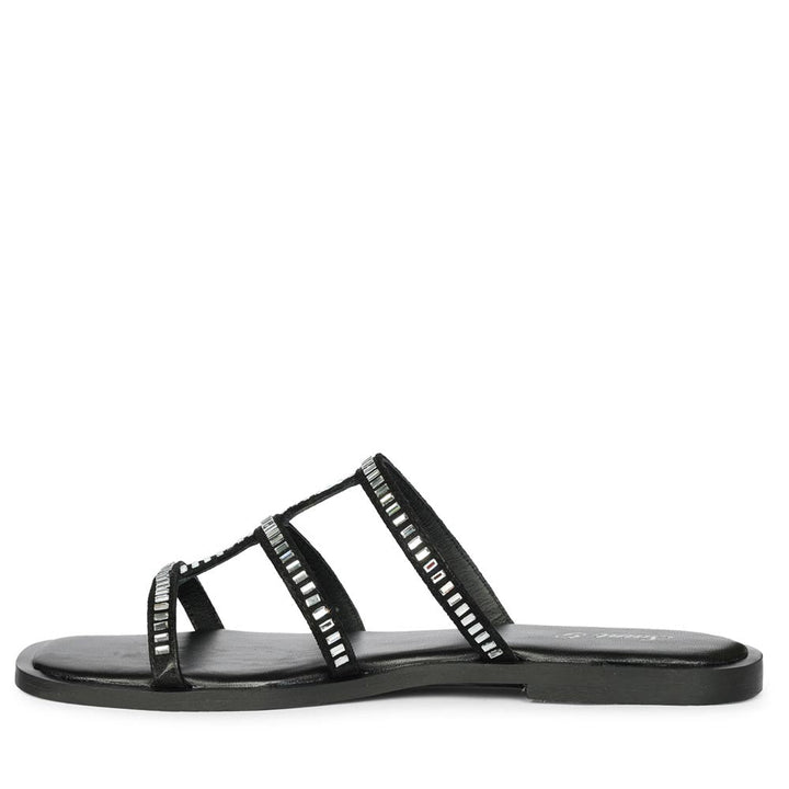 Saint Grady Strass-Embellished Black Leather Sandals