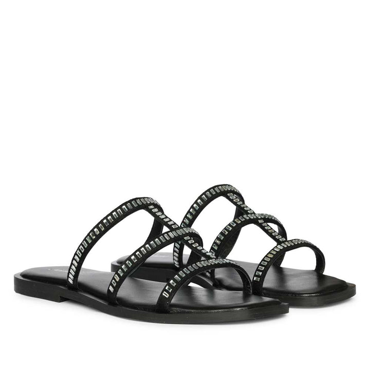 Saint Grady Strass-Embellished Black Leather Sandals