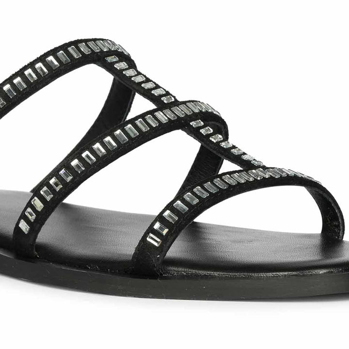 Saint Grady Strass-Embellished Black Leather Sandals