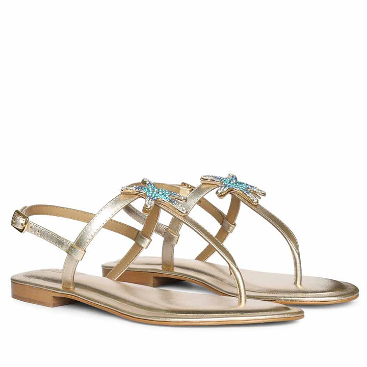 jeweled platin leather sandals