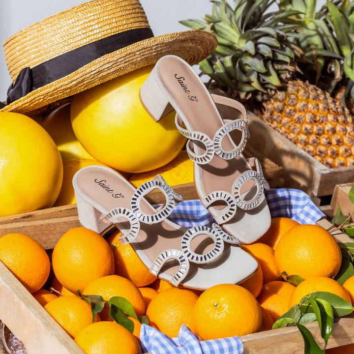 Saint Danica Strass-Embellished Black Leather Block Heels