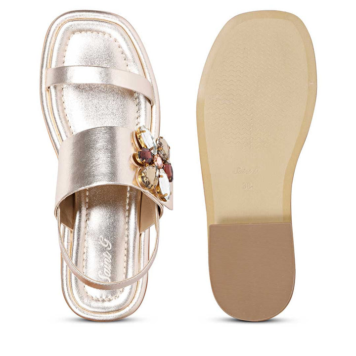 Trim Gold Leather Flats Sandals