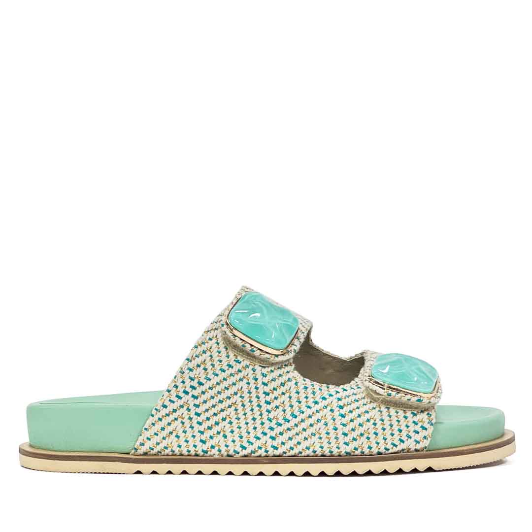Saint Oren Turquoise Stone Jeweled Raffia Leather Sandals