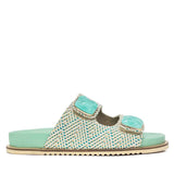 Saint Oren Turquoise Stone Jeweled Raffia Leather Sandals