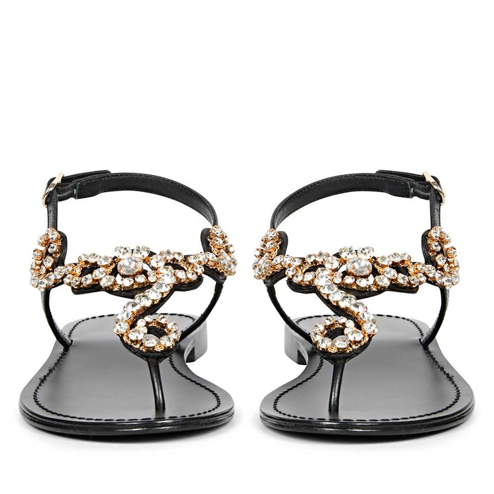Saint Kaia Transparent Stone Black Leather Sandals