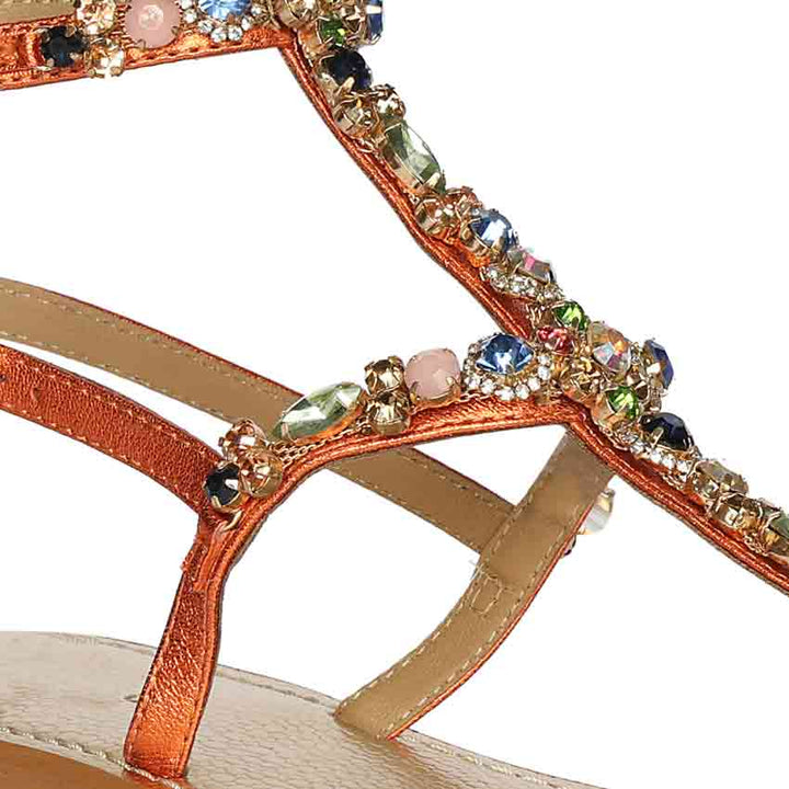 Saint Zuri Multi Stone Metallic Orange Leather Sandals