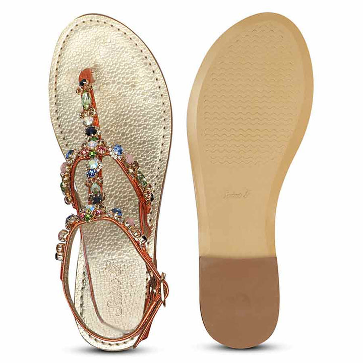 Saint Zuri Multi Stone Metallic Orange Leather Sandals