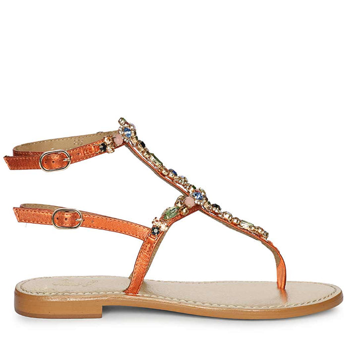 Saint Zuri Multi Stone Metallic Orange Leather Sandals