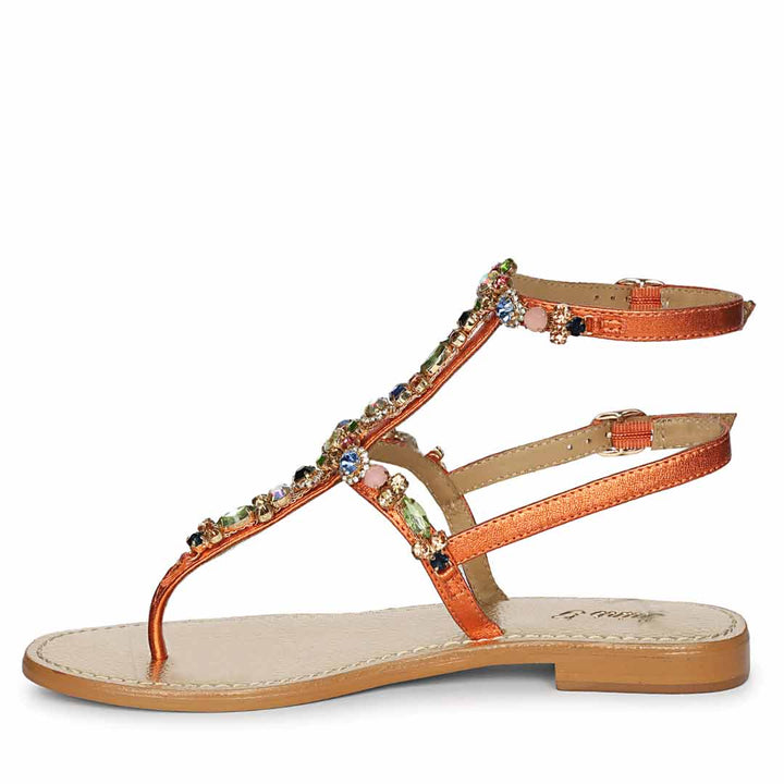 Saint Zuri Multi Stone Metallic Orange Leather Sandals