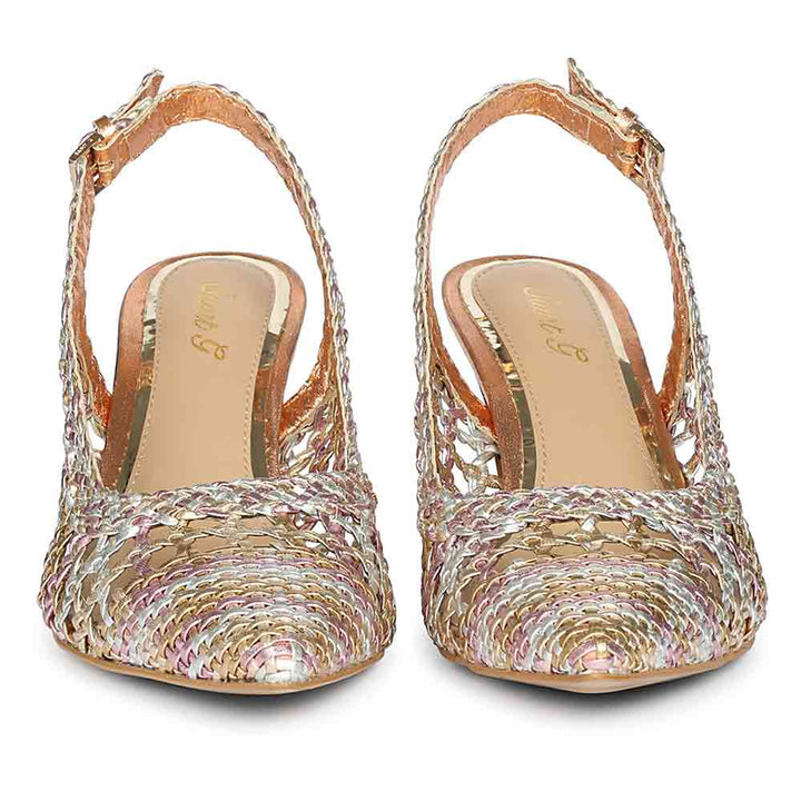 Saint Tamia Pink & Cipria Metallic Hand Woven Leather Pumps
