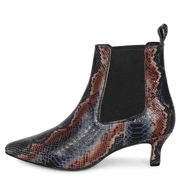 Snake Print Leather Kitten Heel Ankle Boots