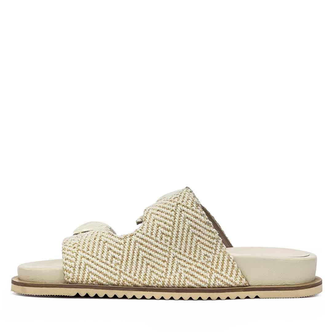 Saint Oren Off White Stone Jeweled Raffia Leather Sandals