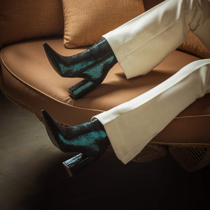 Women's green metallic leather ankle boots USA