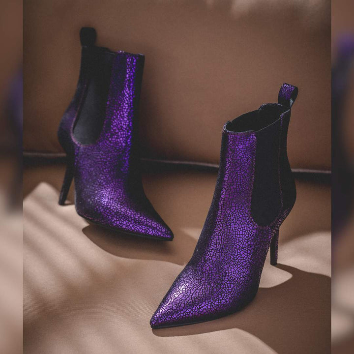 Purple Leather Kitten Heel Boots  Online USA