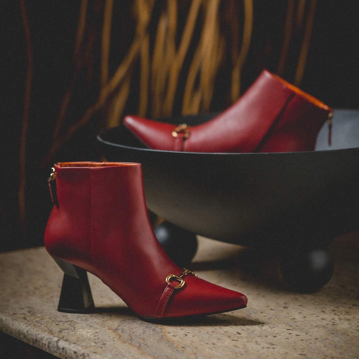 Ashley Rust Leather Gold Horsebit Décor Back Zip Boots USA