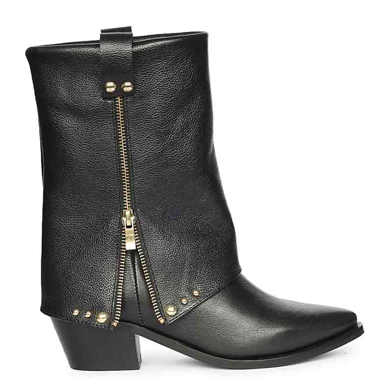 Saint Malone Fold Over Black Leather Mid Calf Boots – SaintG USA