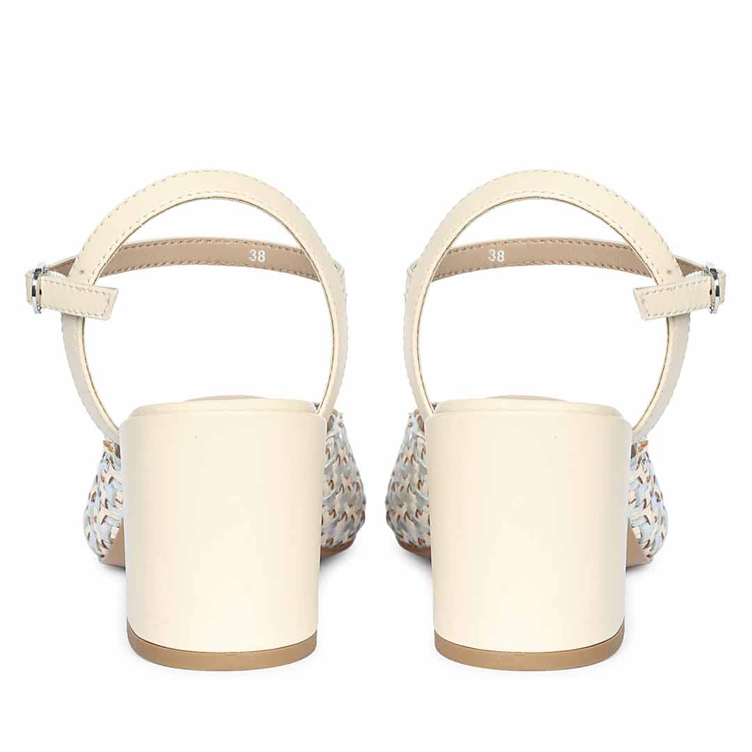 Saint Athena Off White-Silver Hand Woven Leather Heels