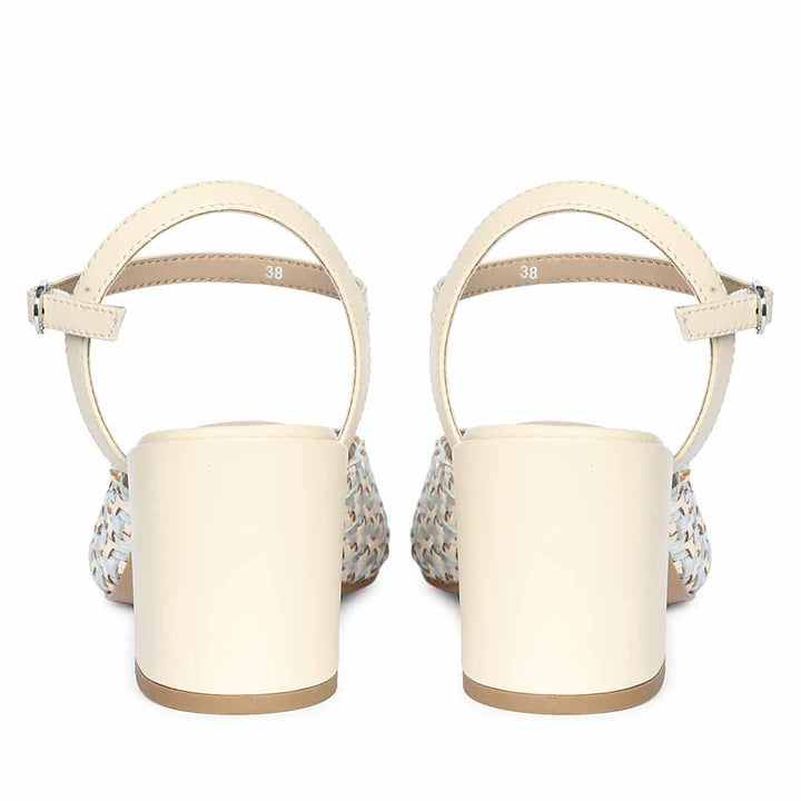 Saint Athena Off White-Silver Hand Woven Leather Heels