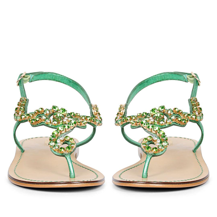 Saint Kaia Gold Stone  Metallic Green Leather Sandals